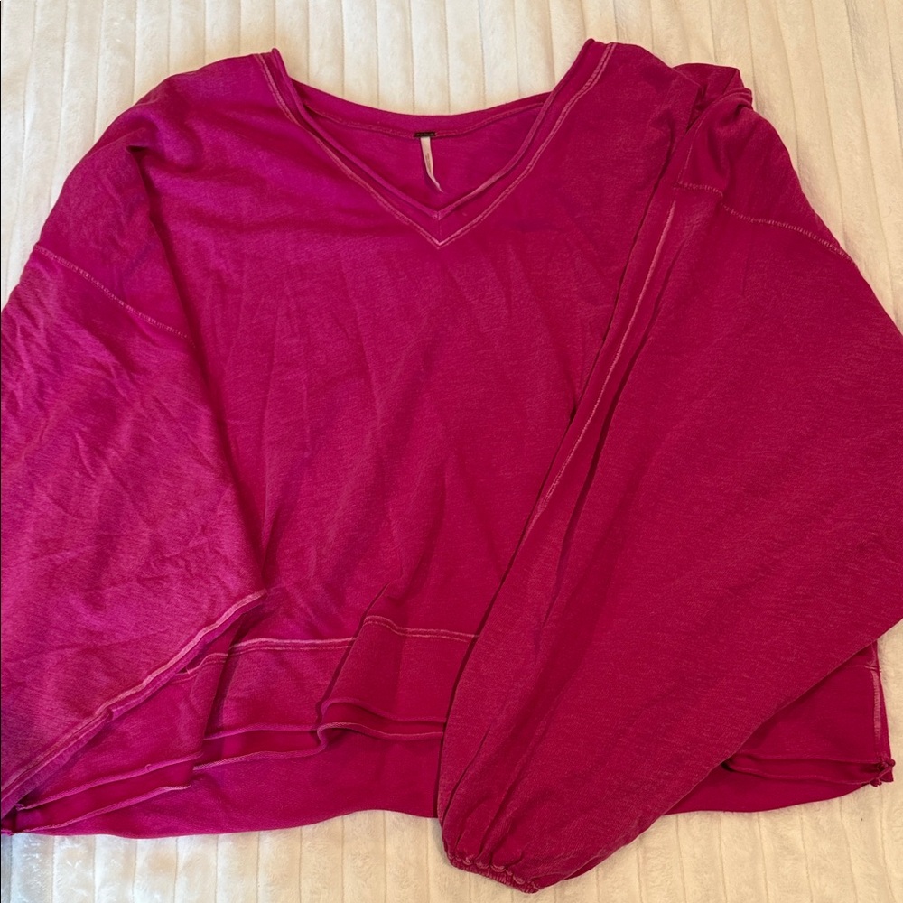 FP Movement by Free People Magenta V‑Neck Long Sleeve Pullover
